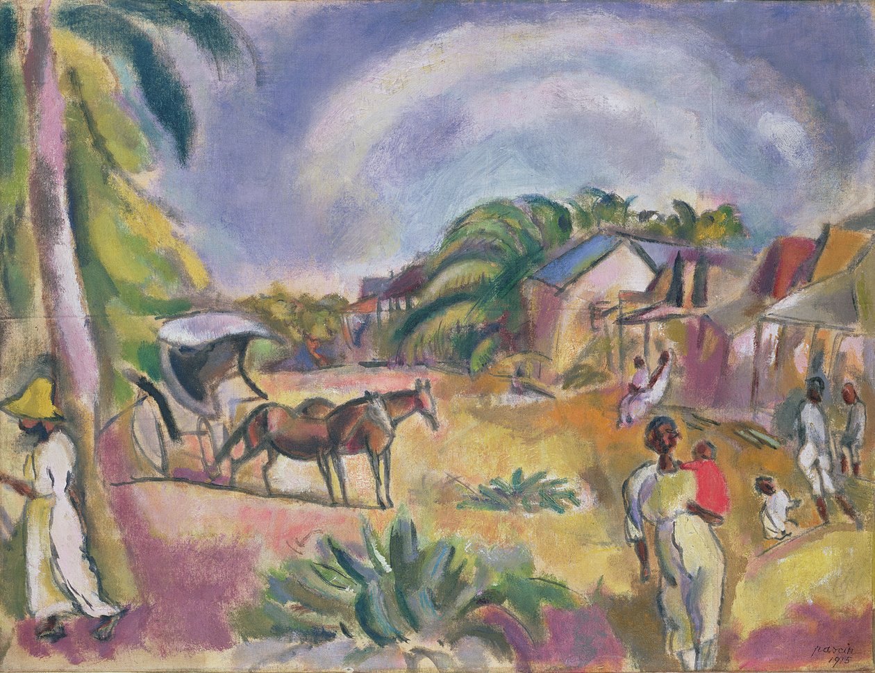 Paisaje con figuras y carruaje de Jules Pascin