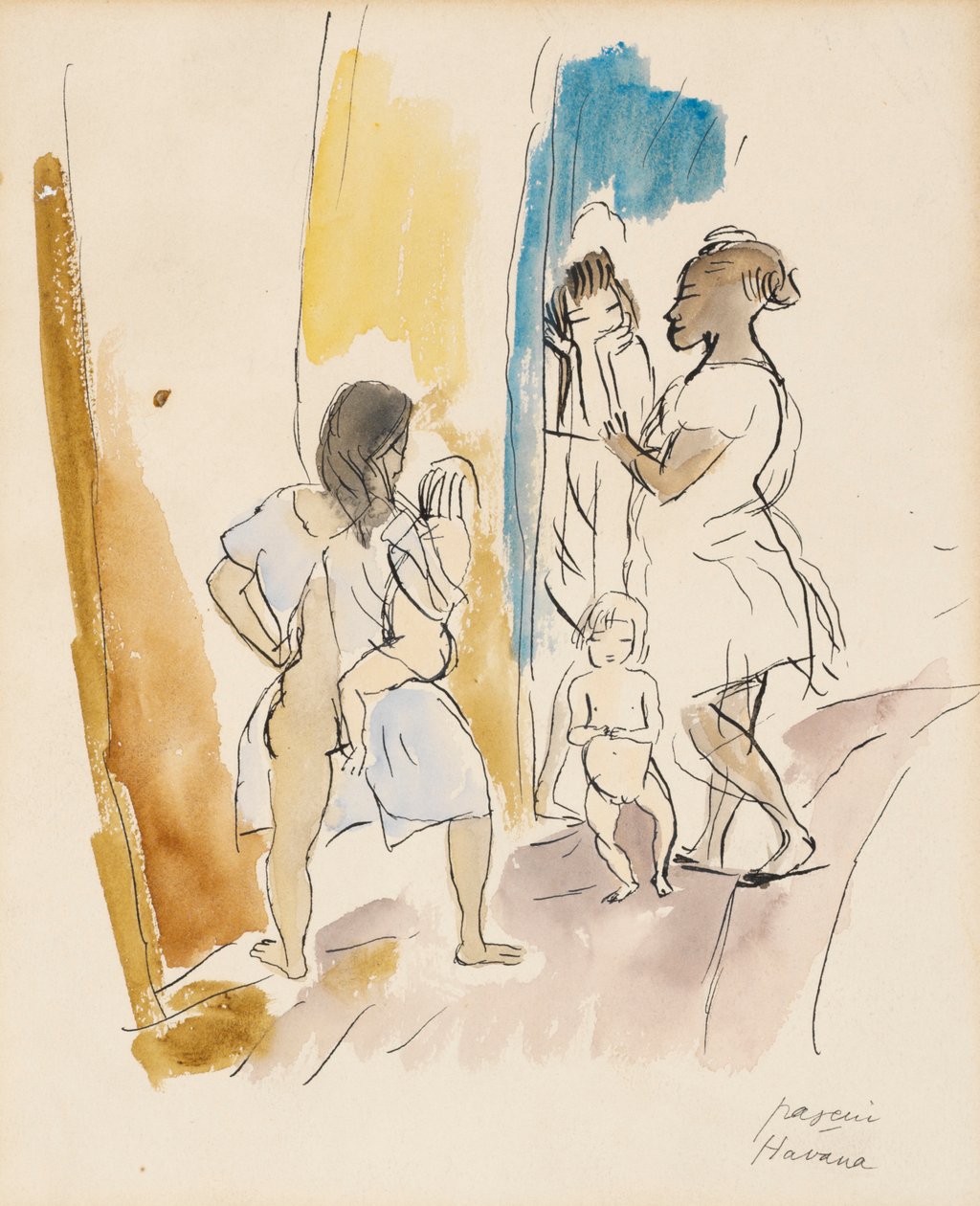 Tres mujeres y dos niños, La Habana de Jules Pascin