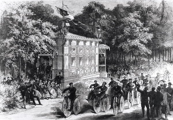 Carrera de velocípedos en Pre Catelan, c.1860-70 de Jules Pelcoq