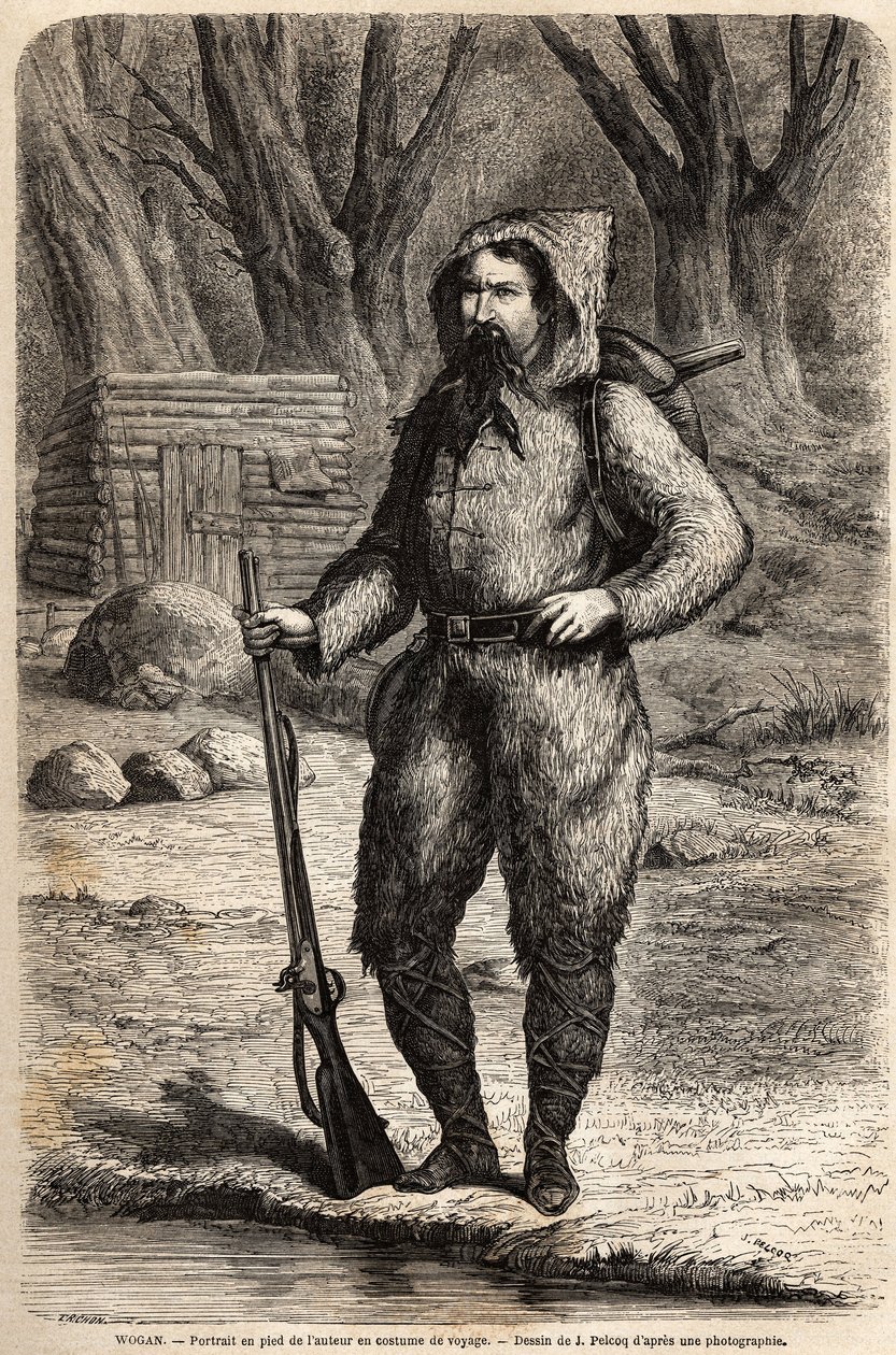 Retrato del Doctor Henri (Heinrich) Barth (1821-1865), explorador alemán, en traje de viaje. Dibujo de Jules Pelcoq, para ilustrar el viaje de 1849-1855, al centro de África, del Dr. Henri Barth. Grabado en "Le tour du monde, nouveau journal des voyages" de Jules Pelcoq