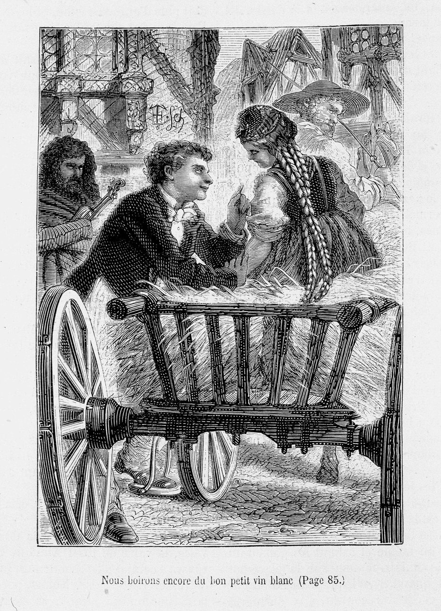 Fritz y un joven alsaciano en un carro - en “El amigo Fritz”, por Erckmann-Chatrian, ill. por Théophile Schuler de Jules Theophile (after) Schuler