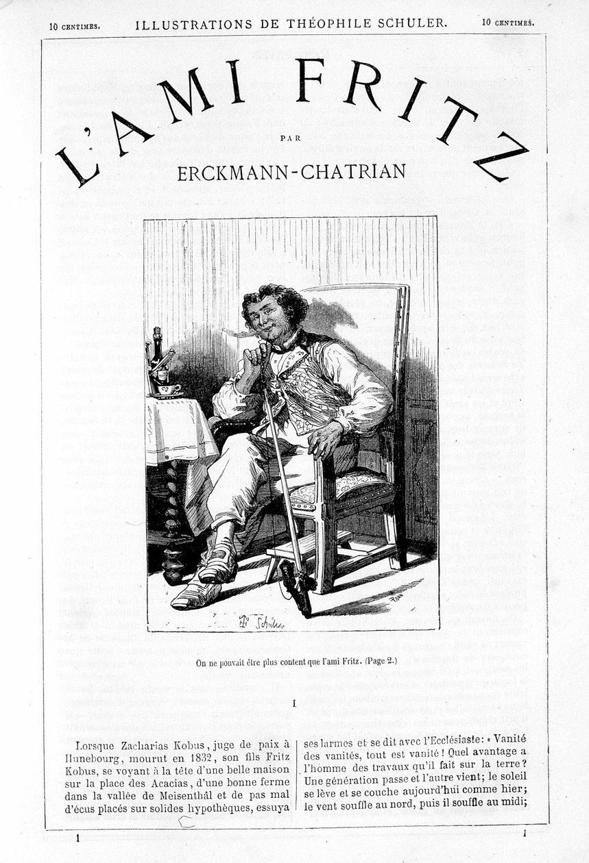 Fritz fumando la pipa - Frontispicio de “El amigo Fritz”, por Erckmann-Chatrian, ilustrado por Théophile Schuler de Jules Theophile (after) Schuler
