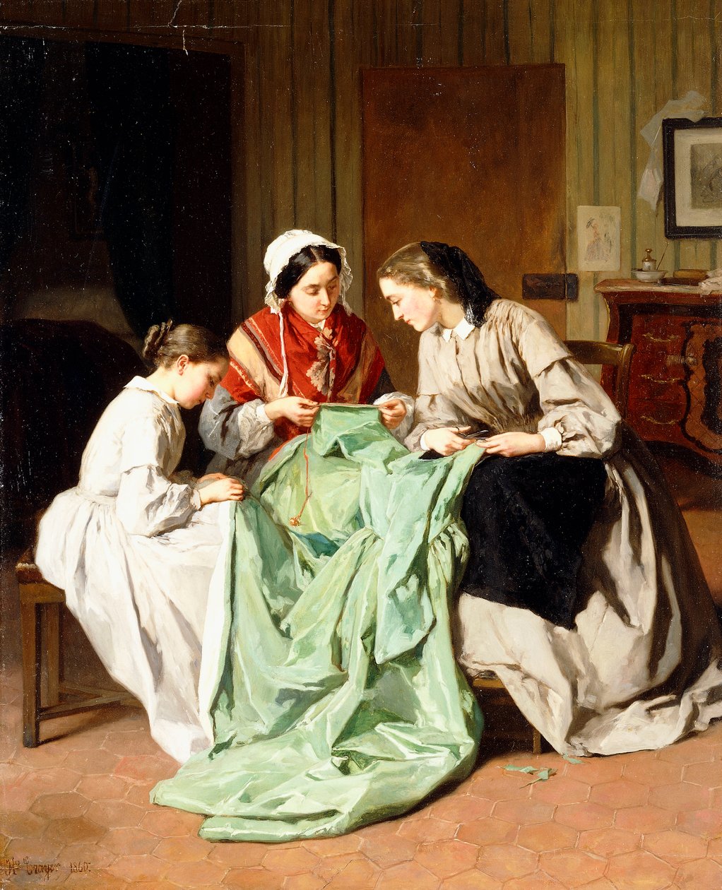 El vestido de baile, 1860 de Jules Trayer