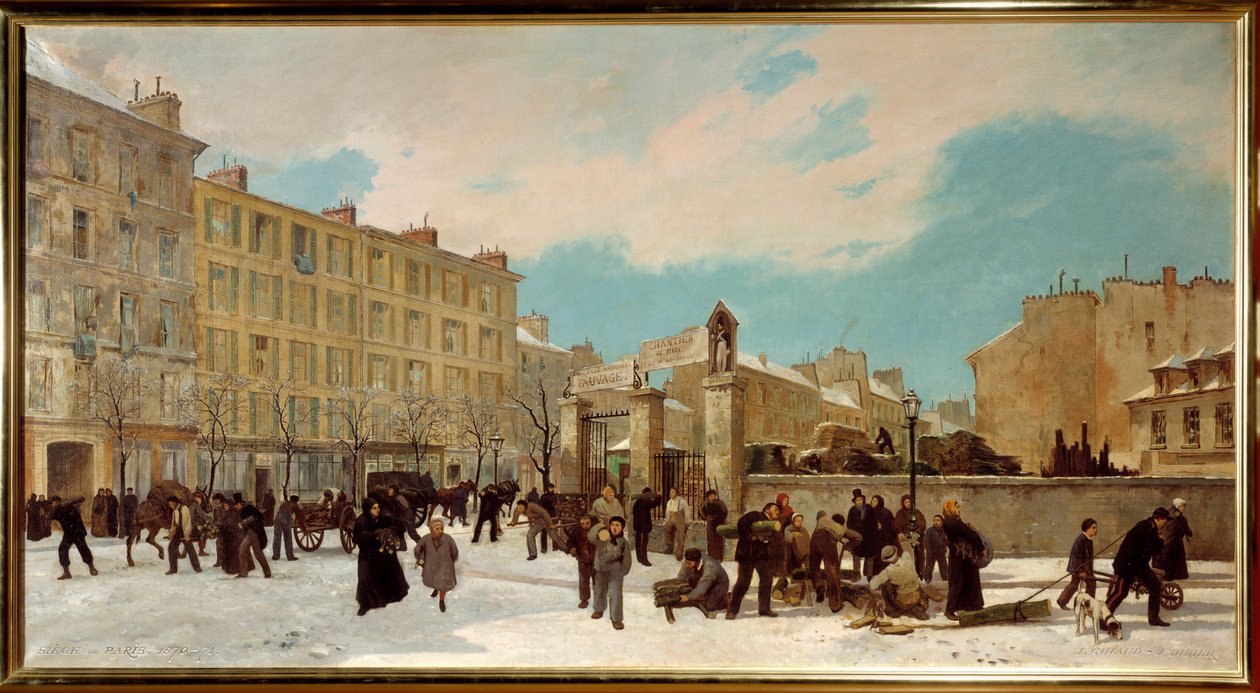 Chantier de bois à brûler boulevard du Montparnasse en enero de 1871 - Escena de calle en París de Jules and Guiaud Jacques  Didier