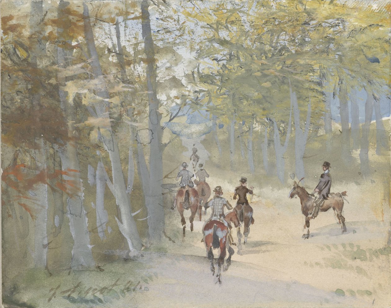 Paisaje forestal con jinetes de Jules baron Finot