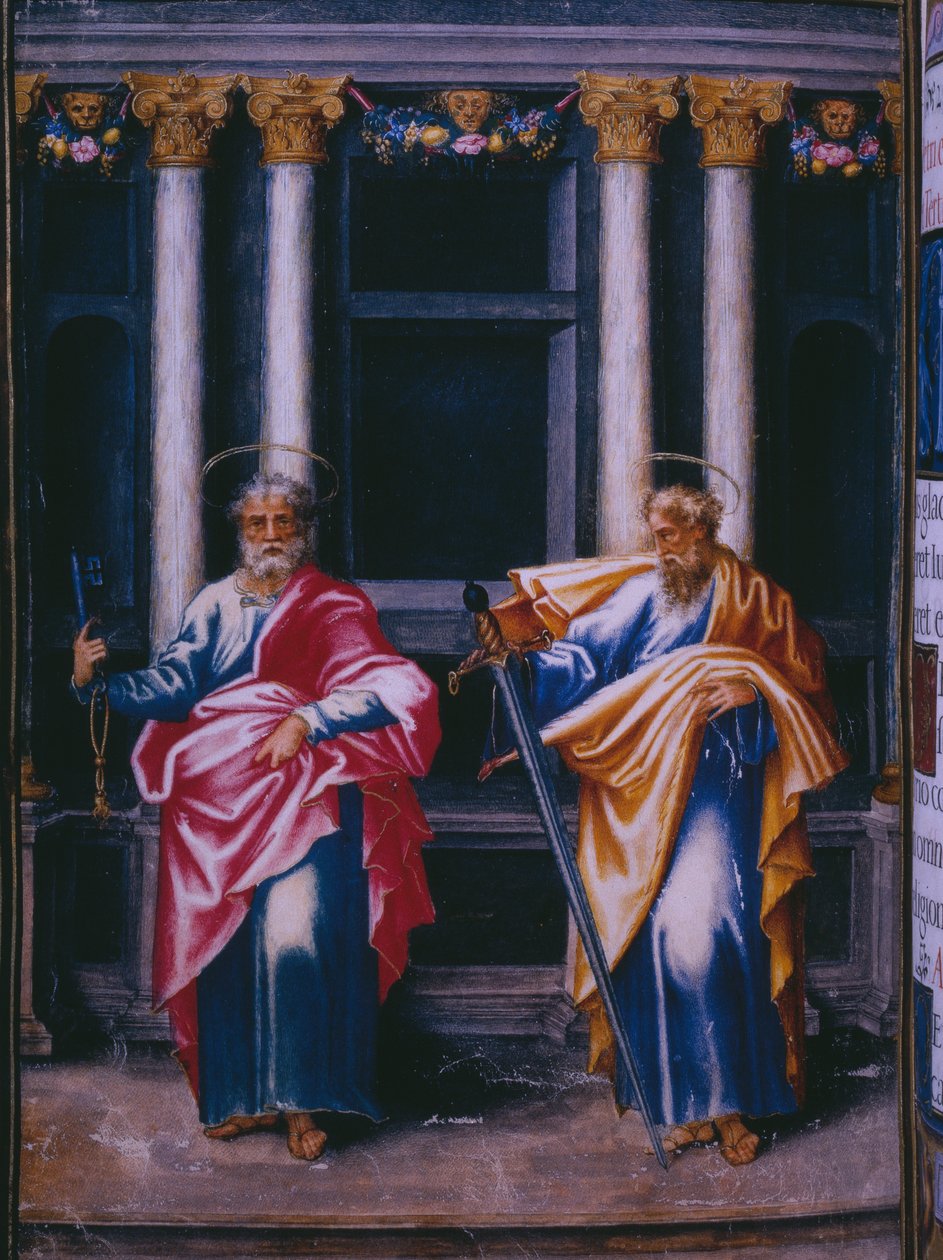 San Pedro y San Pablo, de un facsímil del Breviario del rey Felipe II de España, 1569 de Julian and Leon, Andres de Fuente del Saz