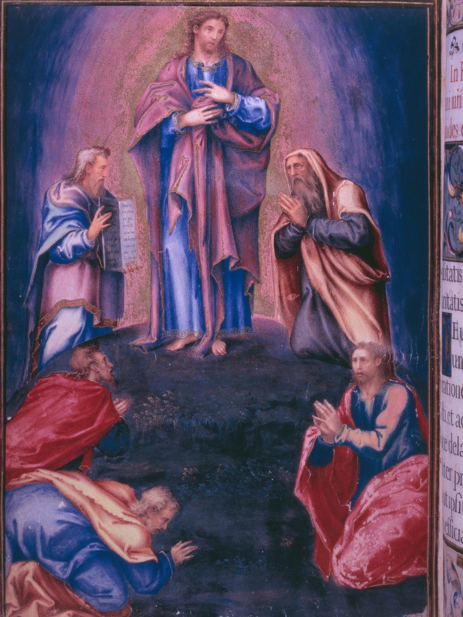 Transfiguración, de un facsímil del Breviario del Rey Felipe II de España, 1569 de Julian and Leon, Andres de Fuente del Saz