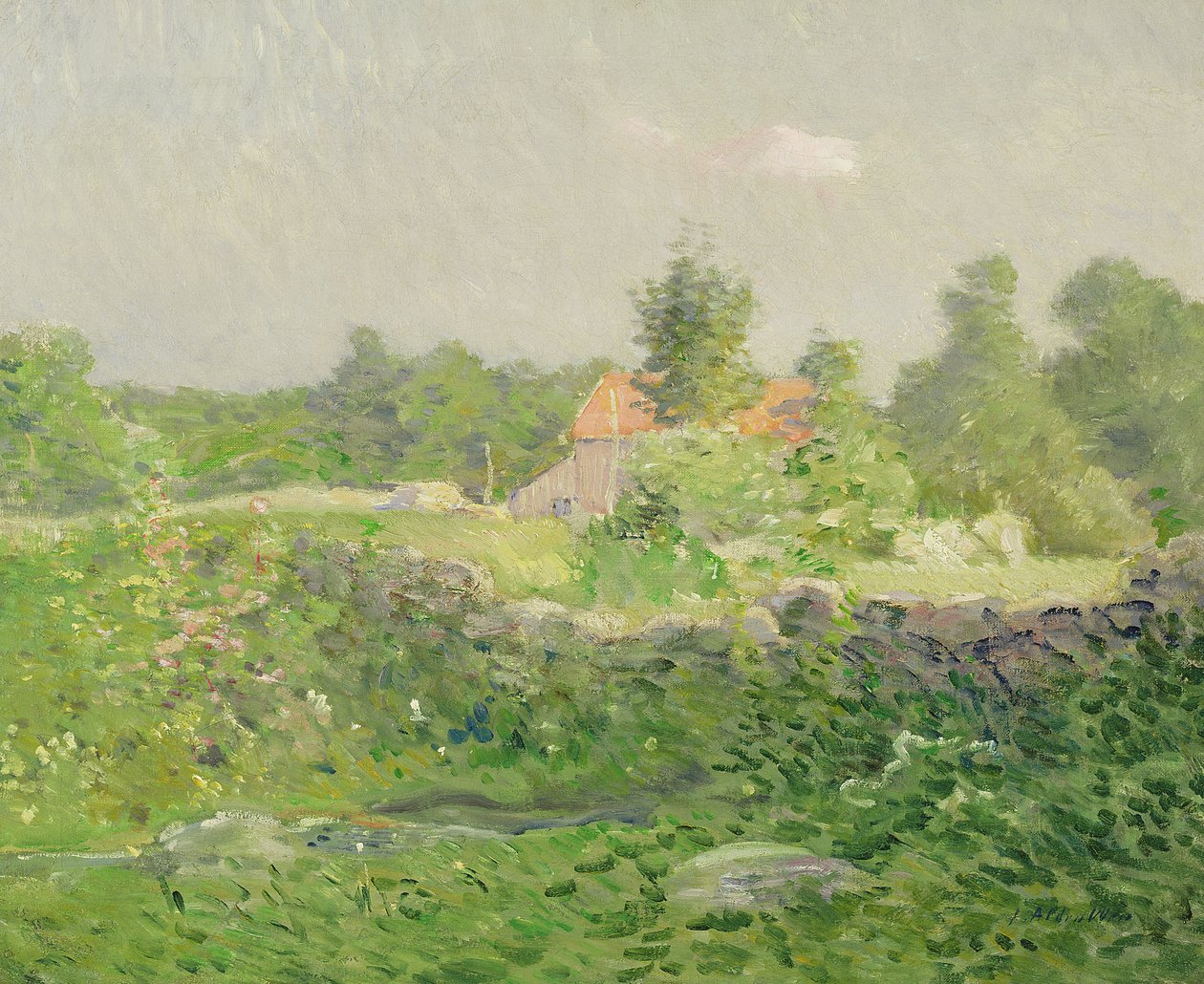 Paisaje y granja, c.1895 (óleo sobre lienzo) de Julian Alden Weir