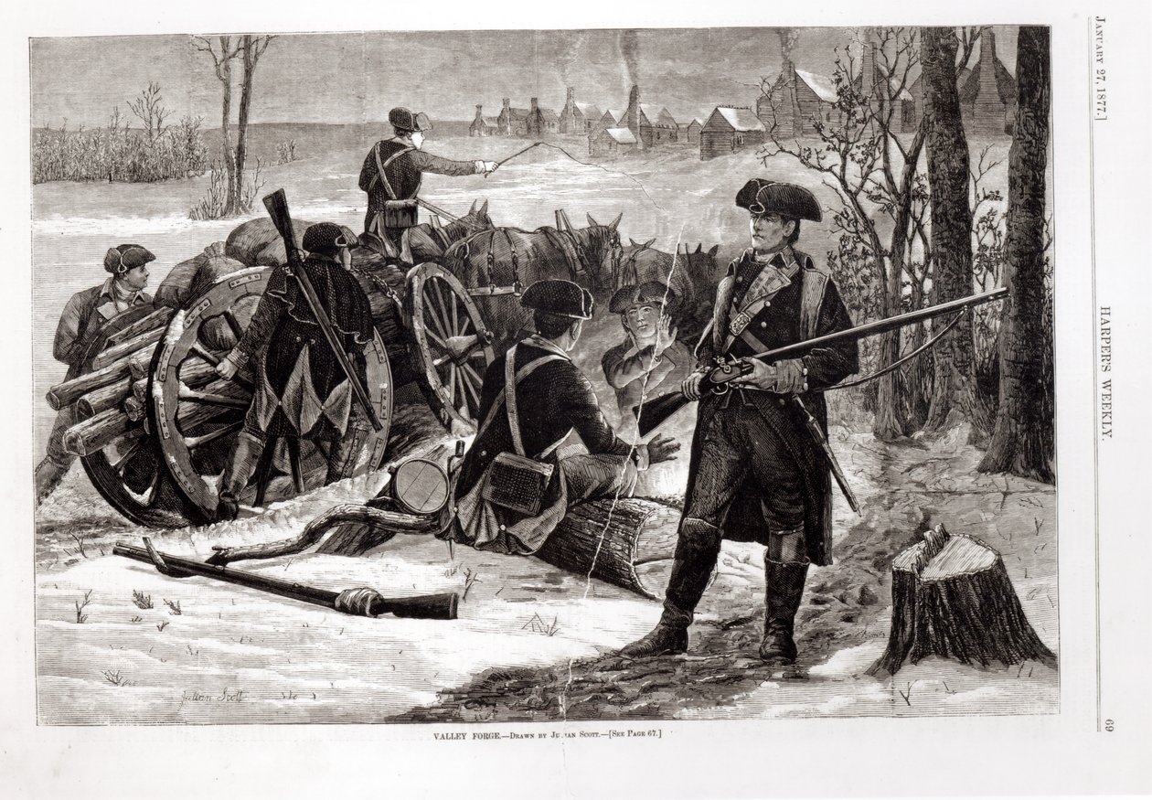 Escena de invierno en el campamento del Ejército Continental en Valley Forge, Pensilvania, 1780, de 