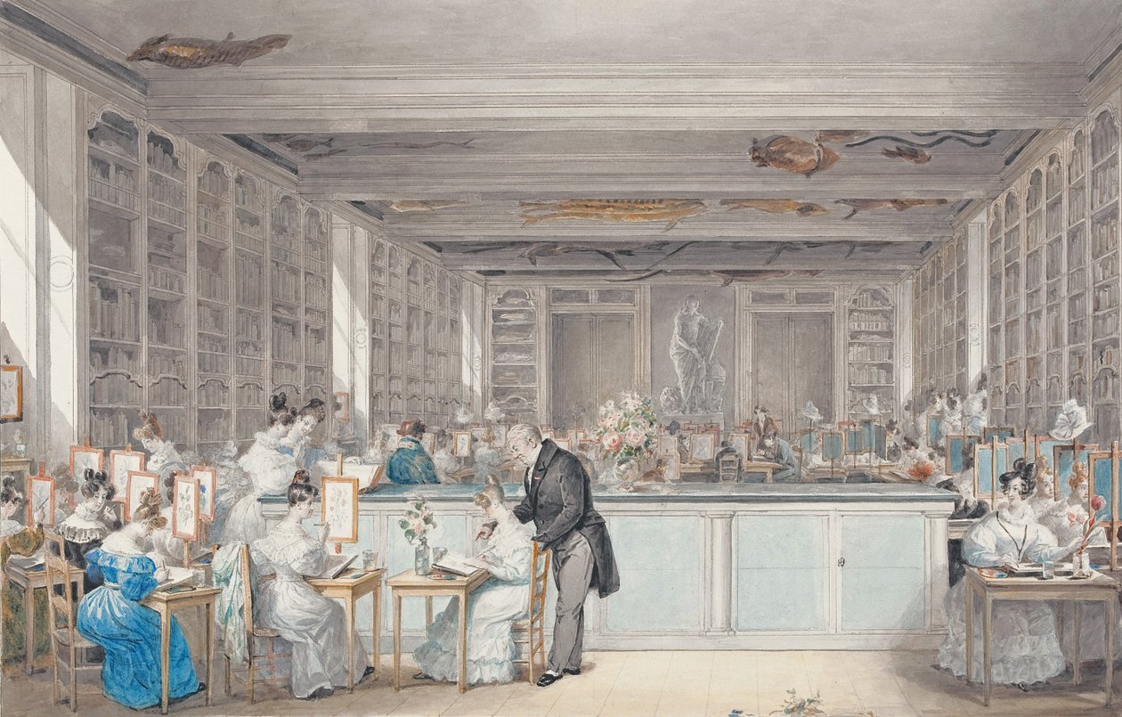 La Escuela de Dibujo Botánico de Pierre-Joseph Redouté en la Sala Buffon en el Jardin des Plantes, 1830 de Julie Ribault