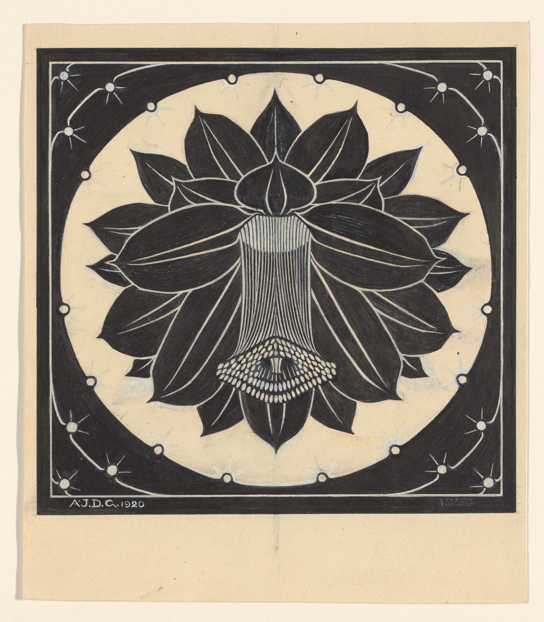 Flor en marco cuadrado con formas de estrella de Julie de Graag (signed by artist)