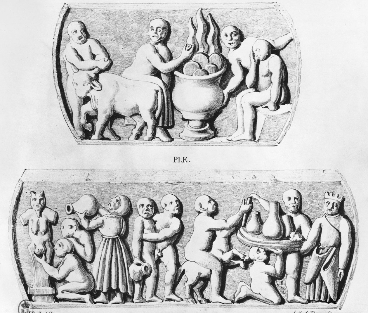 Eucaristía gnóstica, copia de cofre gnóstico, grabado por Thierry freres (siglo XIX) de Julien Leopold Boilly
