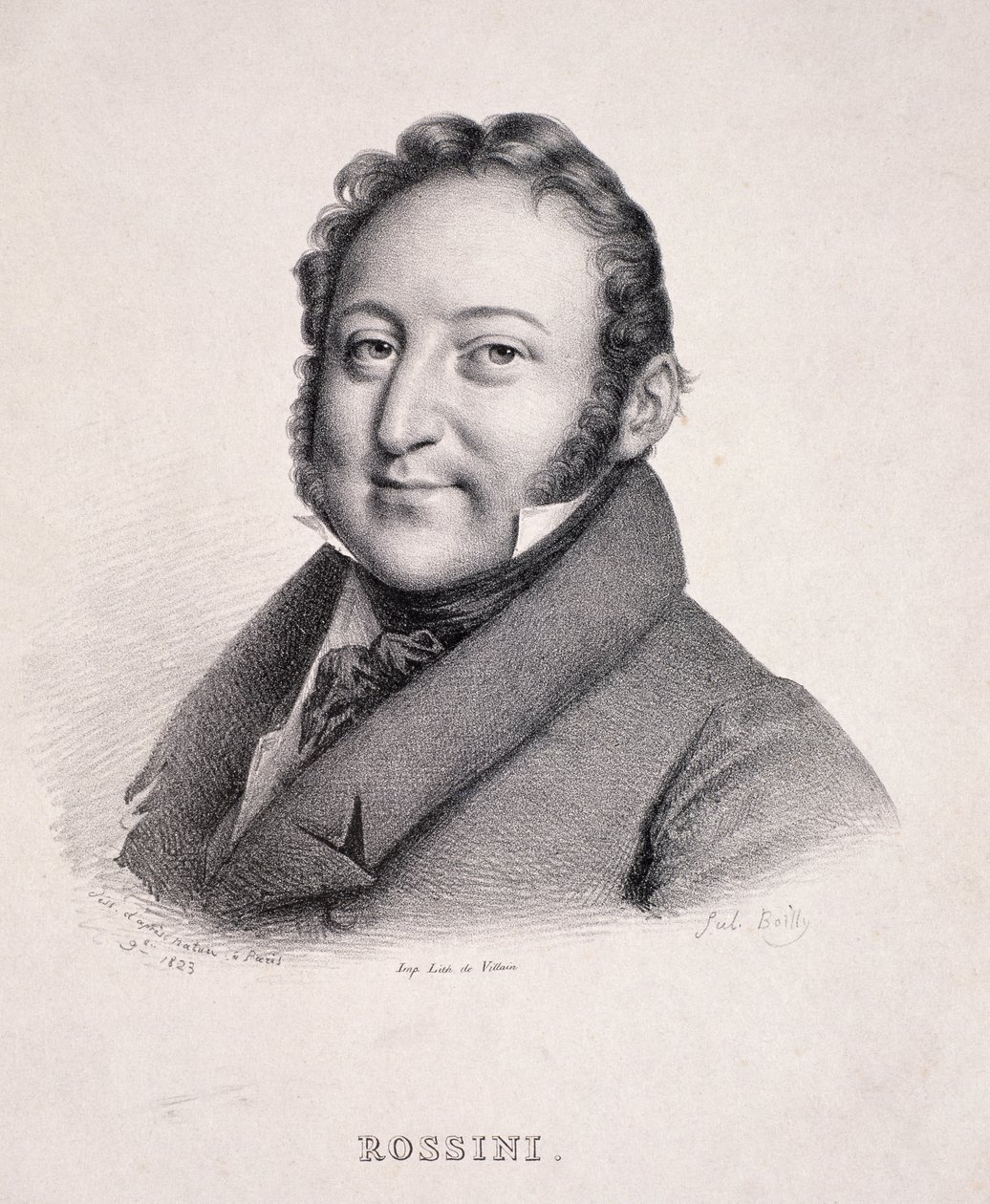 Retrato de Gioacchino Rossini (1792-1868) grabado por Villain, 1823 de Julien Leopold Boilly