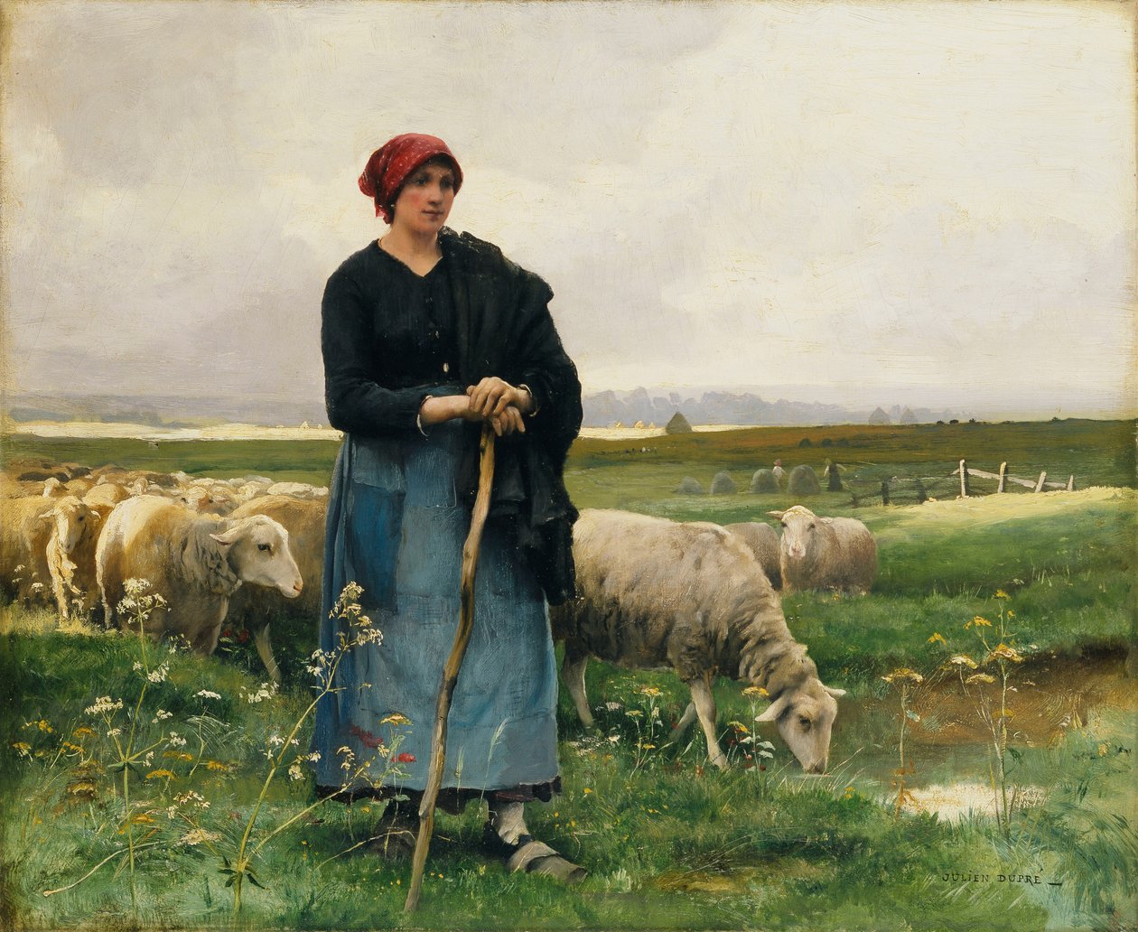 Una pastora con su rebaño de Julien Dupre