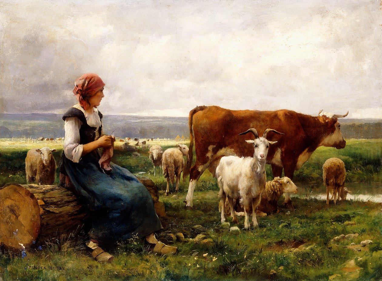 Pastora con vacas y cabras de Julien Dupre