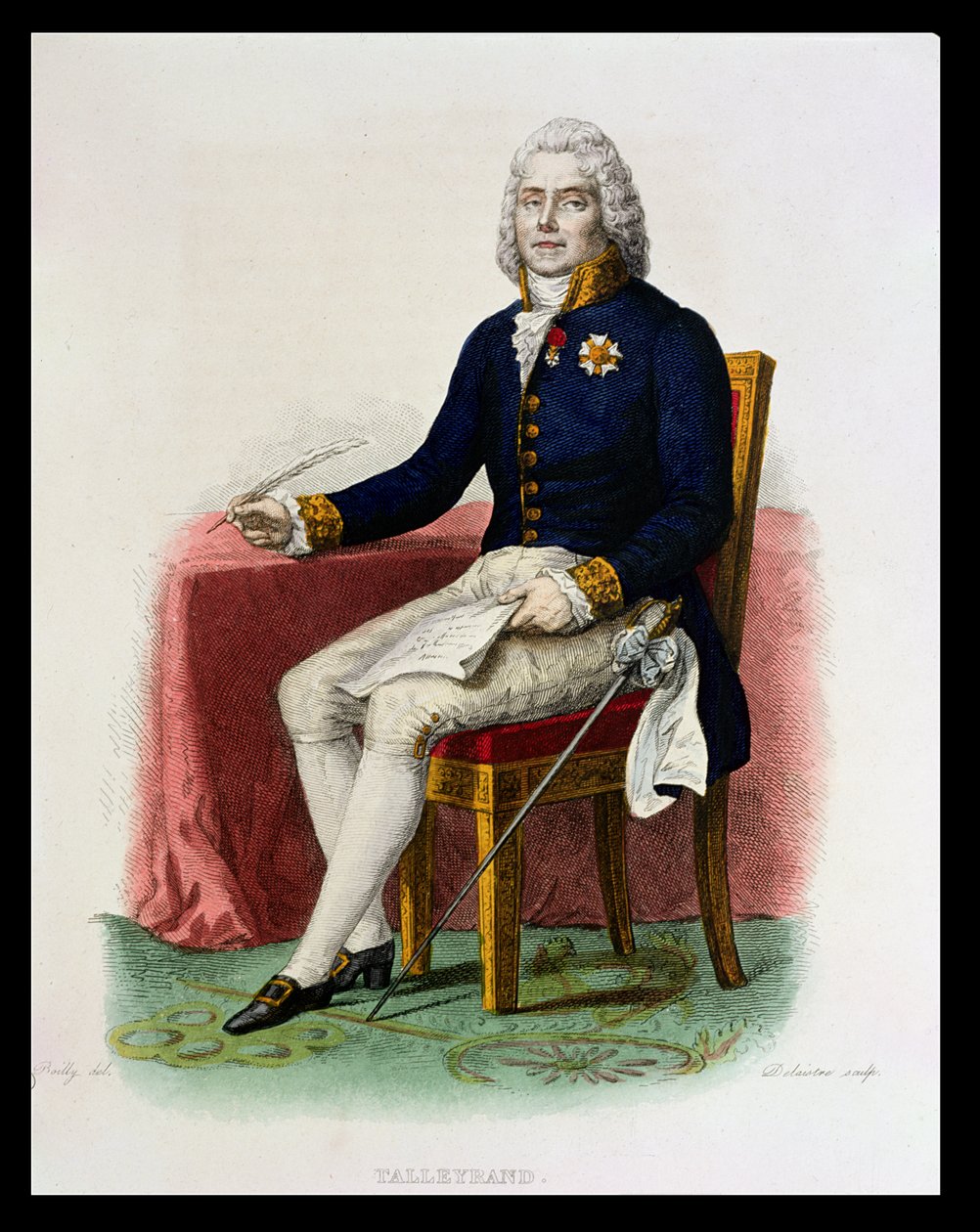 Retrato de Charles Maurice de Talleyrand-Perigord (1754-1838) en su escritorio, ilustración de 