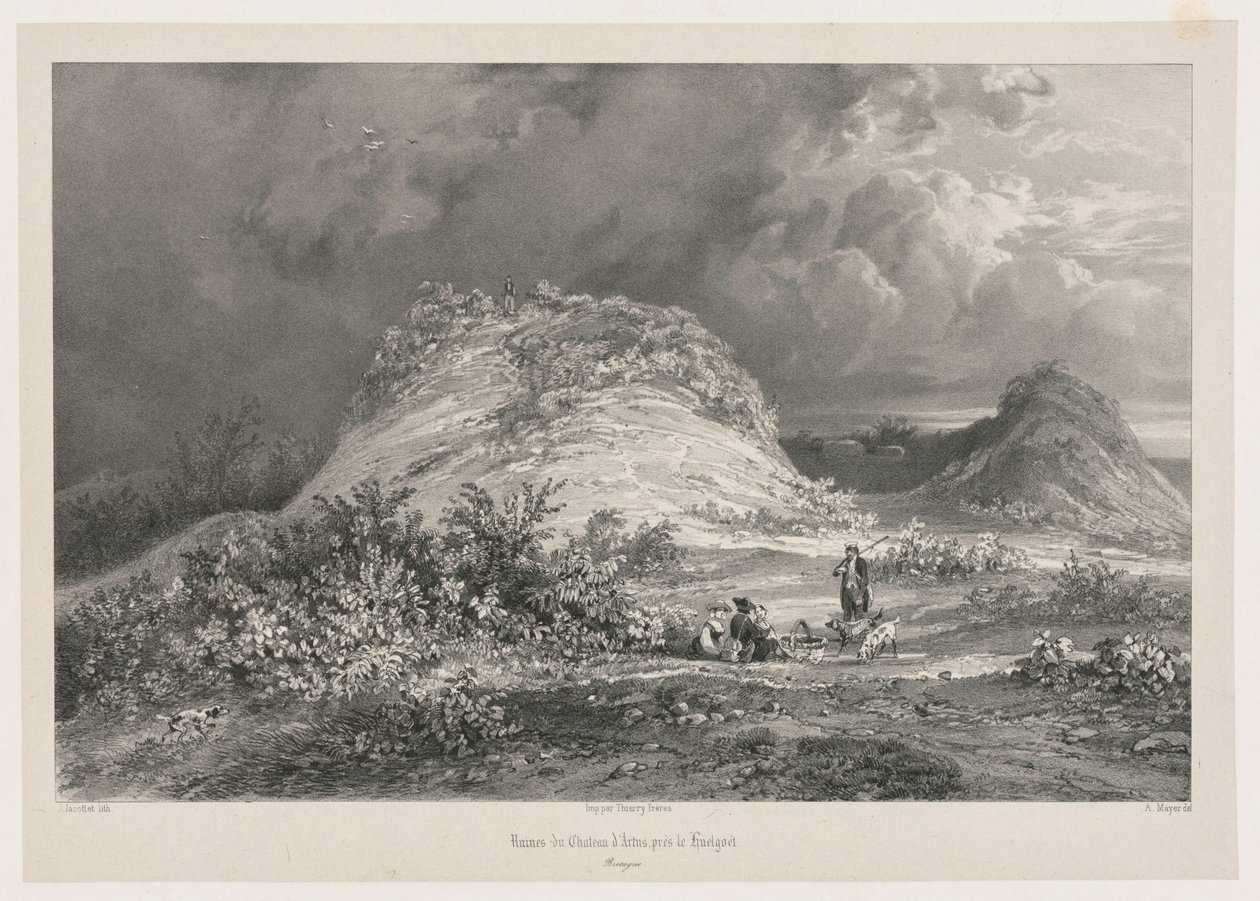 Ruinas del Castillo de Artns cerca de huelgoet, Bretaña, 1845-1846 de Julien Louis Jacottet