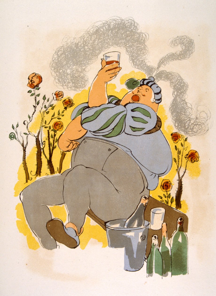 Ilustración humorística del vino 1946.Ilustración de Julien Pavil de Julien Pavil