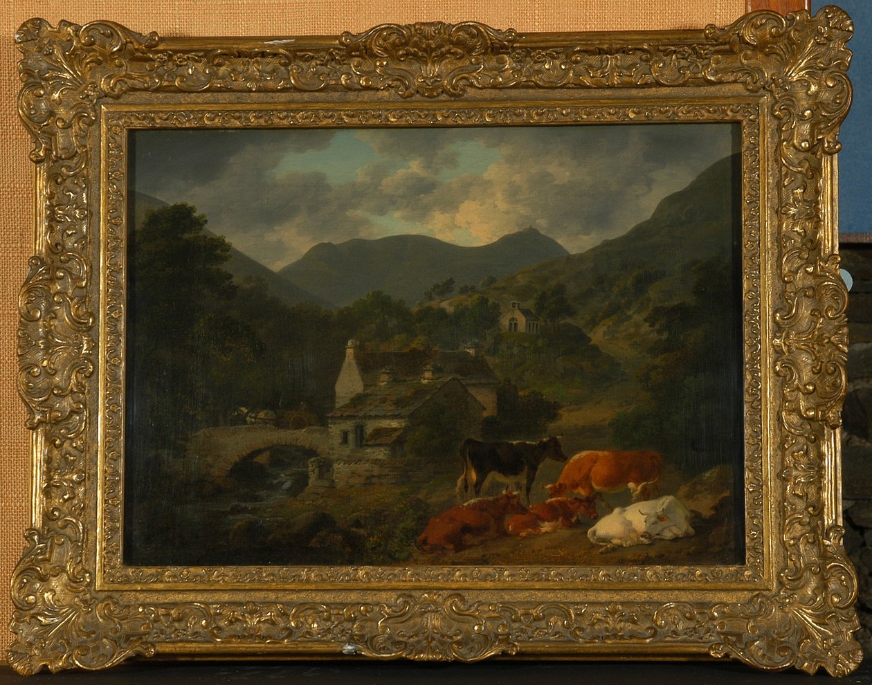 Puente y iglesia de Buttermere desde The Fish Inn de Julius Caesar Ibbetson