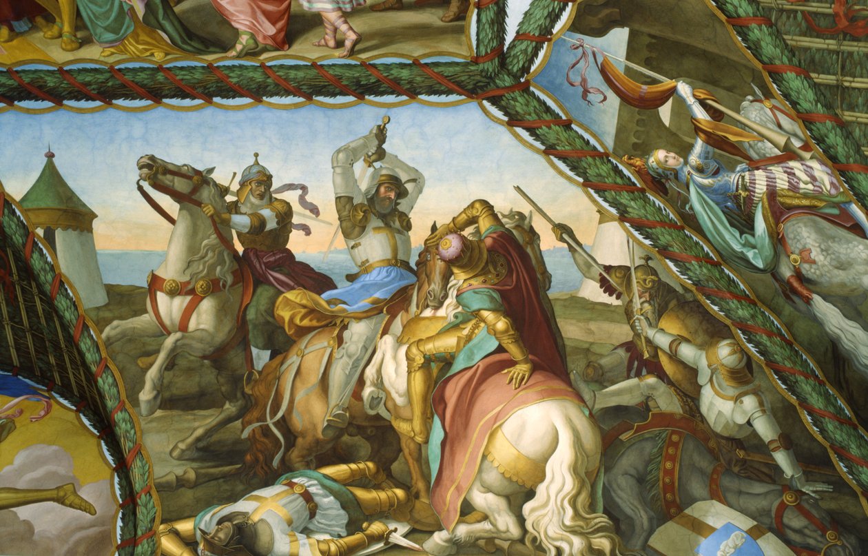 El duelo de los seis caballeros de Julius Schnorr von Carolsfeld