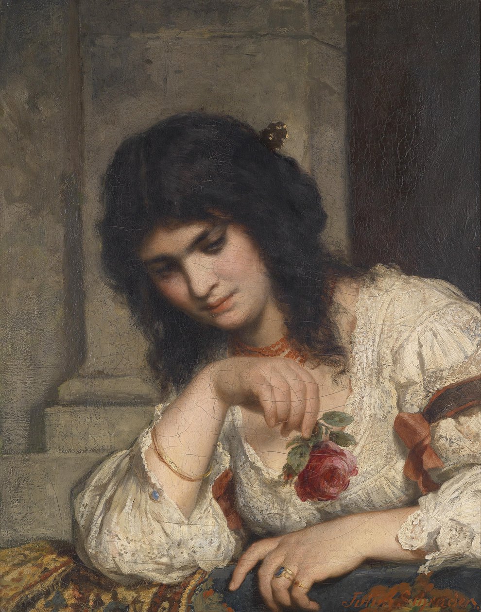 Dama en la barandilla con rosa de Julius Schrader