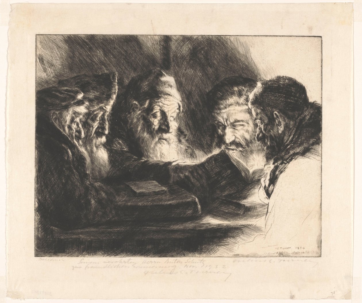 Cinco hombres judíos leyendo de Julius C. Turner (signed by artist)