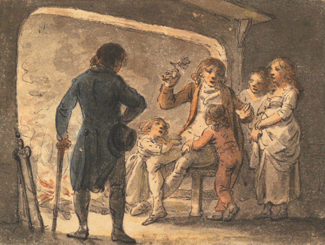 El fuego en el hogar, el padre relata la historia a sus hijos de Julius Caesar Ibbetson