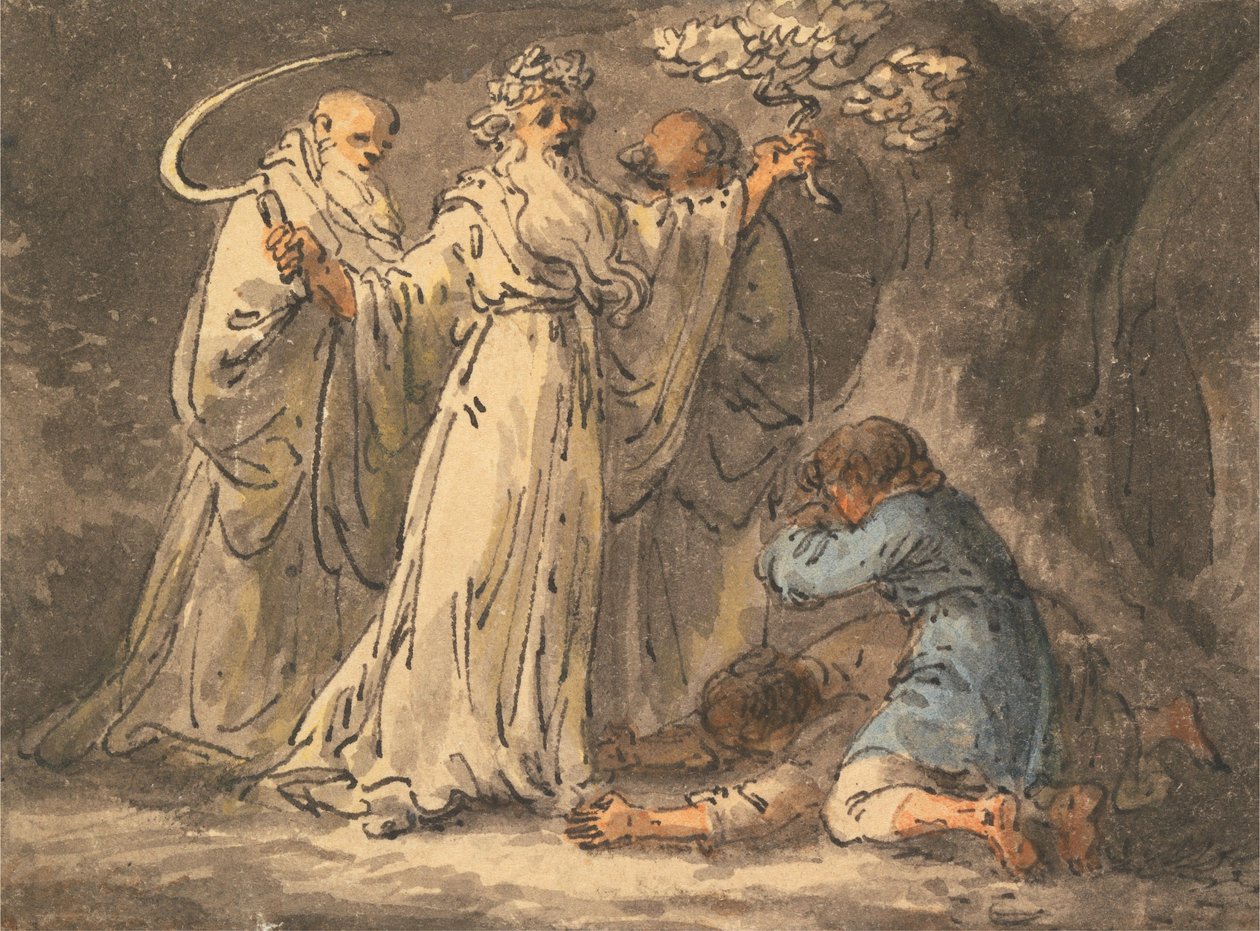 La recolección de muérdago de él por los druidas de Julius Caesar Ibbetson