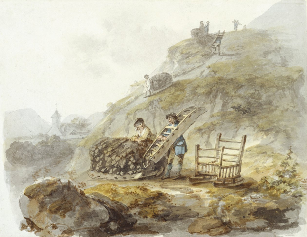 Method of obtaining peat from hills near Mallwyd, c.1792 (acuarela, tinta y lápiz sobre papel) de Julius Caesar Ibbetson