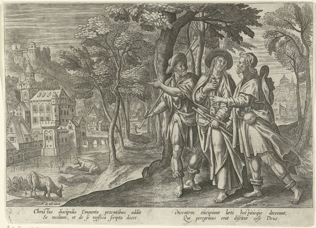 asistentes a Emaús Apariciones de Cristo después de su muerte (título de la serie) de Julius Goltzius