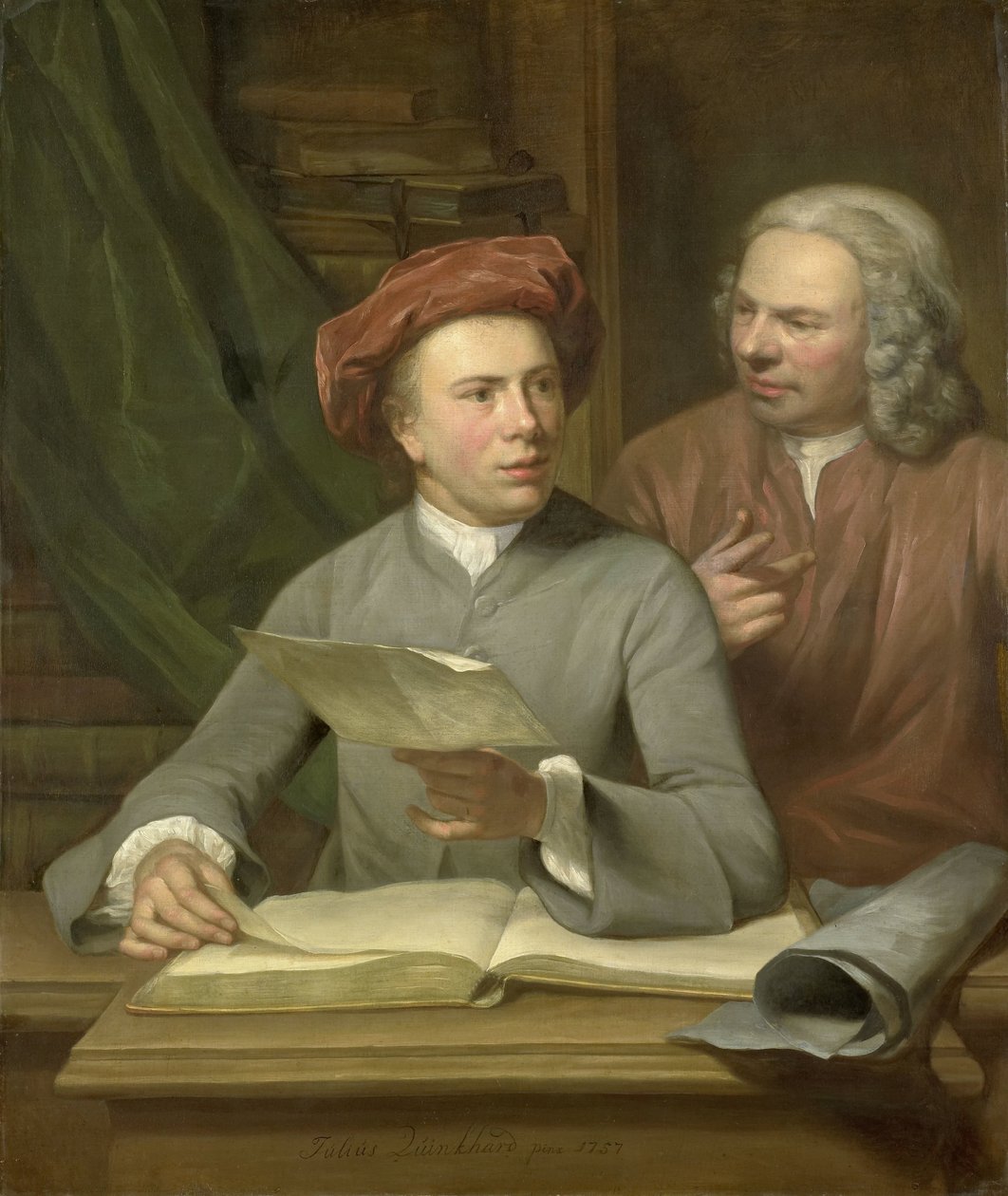 Autorretrato. Junto al artista está su padre y maestro Jan Maurits Quinkhard (1688-1772) de Julius Henricus Quinkhard