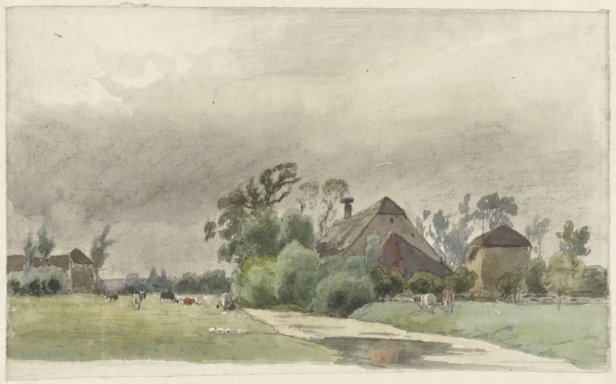 Canal que lleva a una granja de Julius Jacobus van de Sande Bakhuyzen