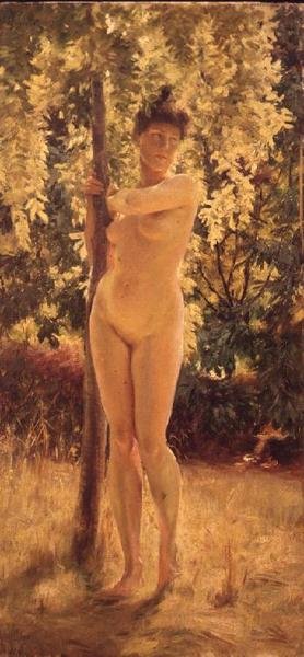 Desnudo femenino bajo un árbol sombrío de Julius Leblanc Stewart