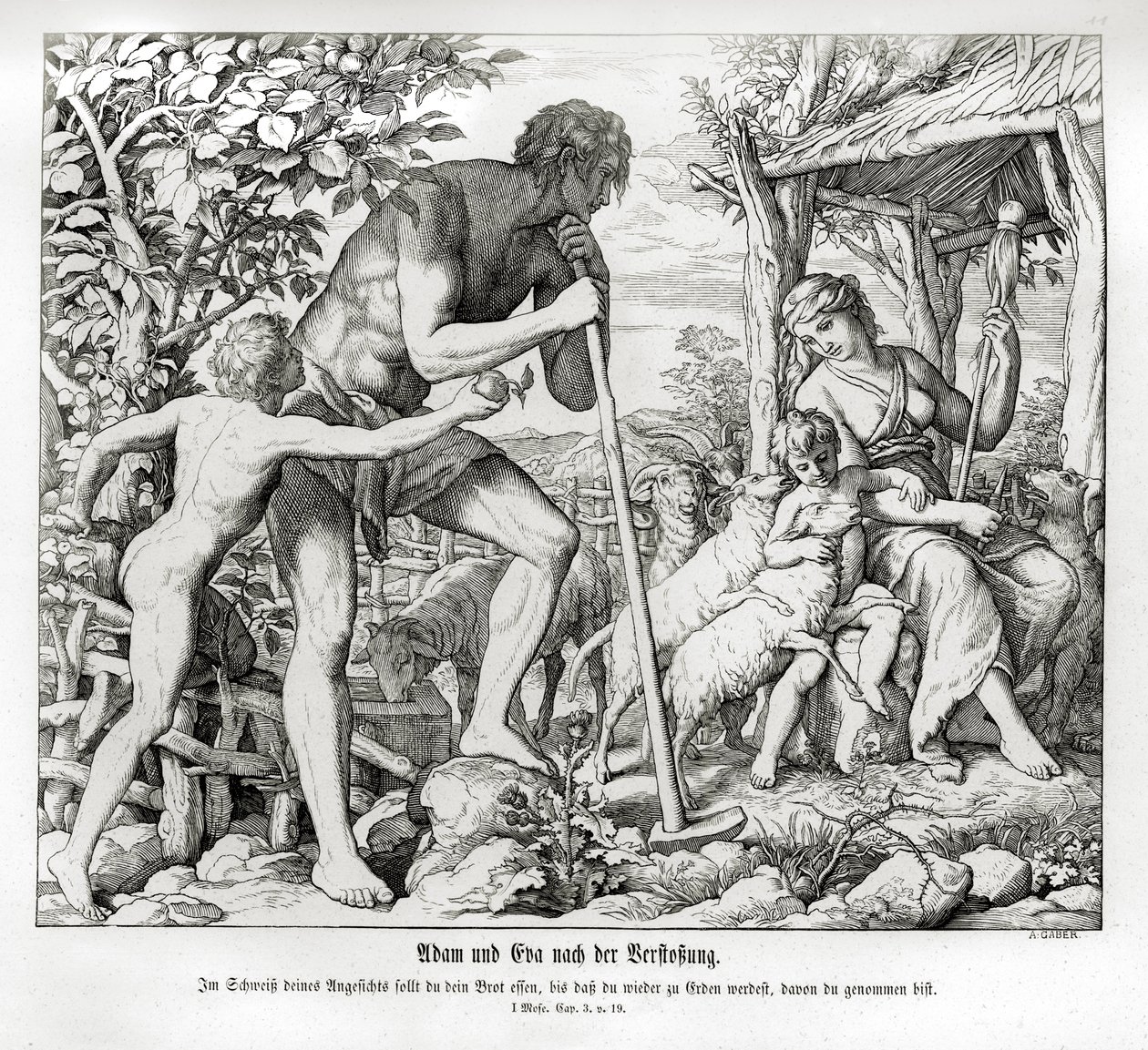Adán y Eva después de su exilio del Edén, Génesis de Julius Schnorr von Carolsfeld