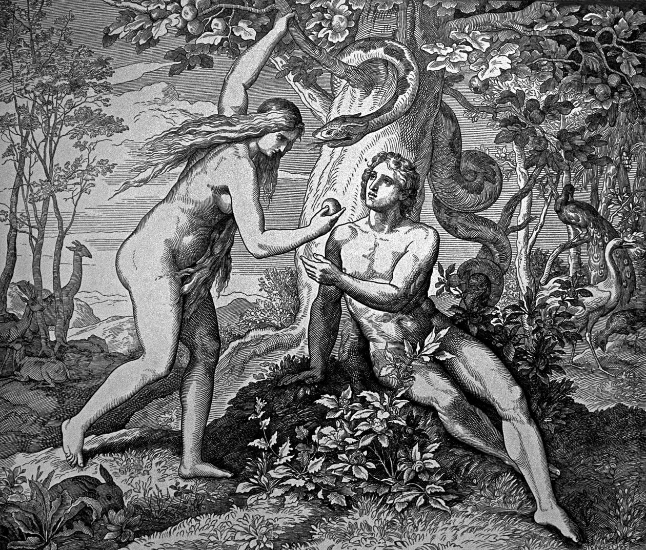 Adán y Eva con la manzana de Julius Schnorr von Carolsfeld