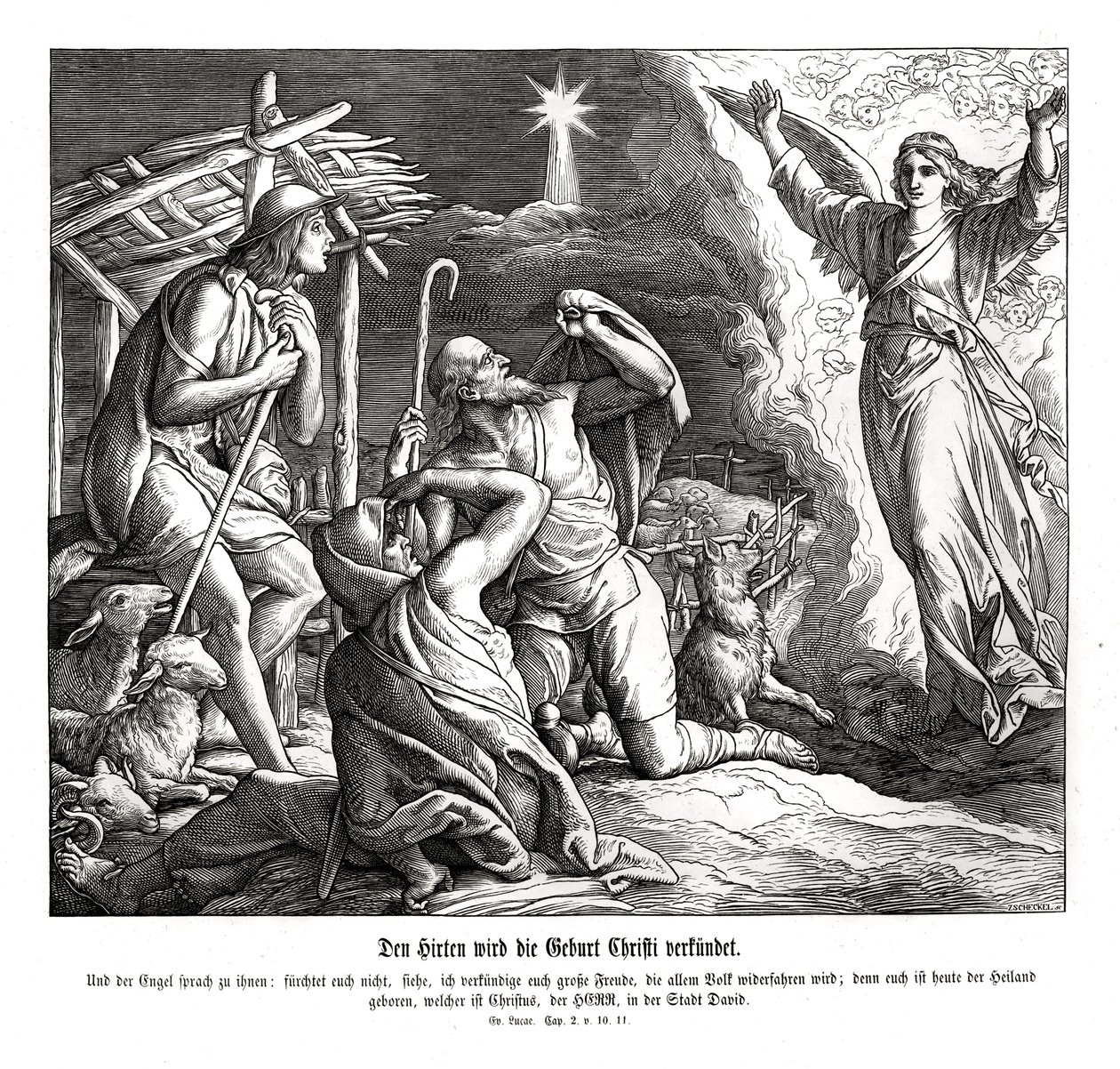 Un ángel aparece a los pastores, Evangelio de Lucas de Julius Schnorr von Carolsfeld