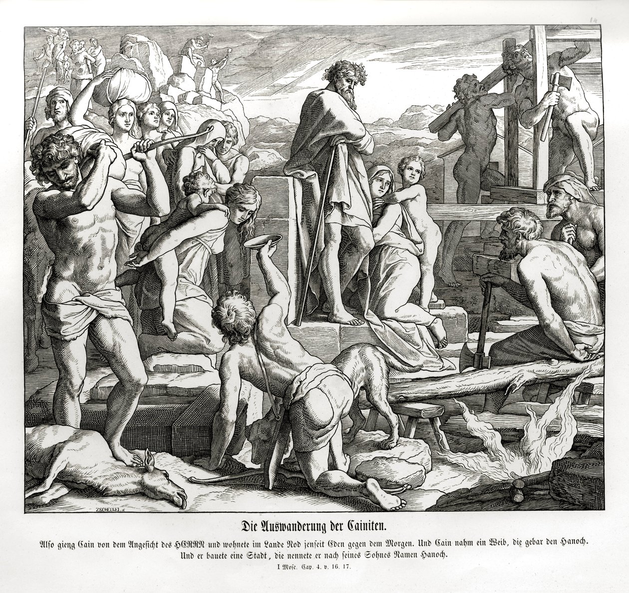 La vida de Caín en Nod después de su exilio, Génesis de Julius Schnorr von Carolsfeld