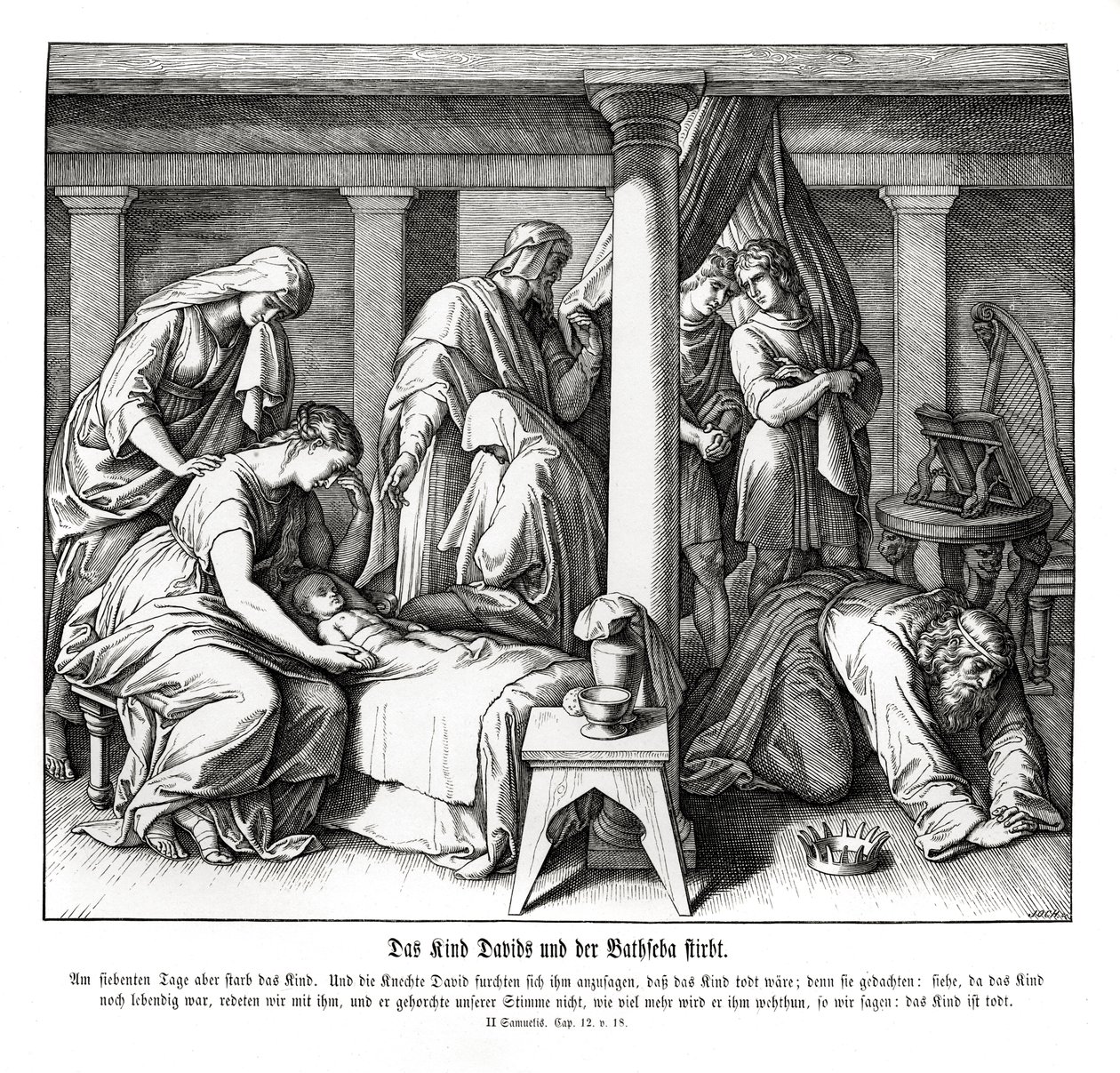 El hijo de David y Betsabé muere, 2 Samuel de Julius Schnorr von Carolsfeld