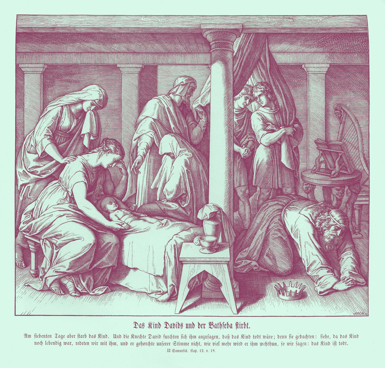 El hijo de David y Betsabé muere, 2 Samuel de Julius Schnorr von Carolsfeld
