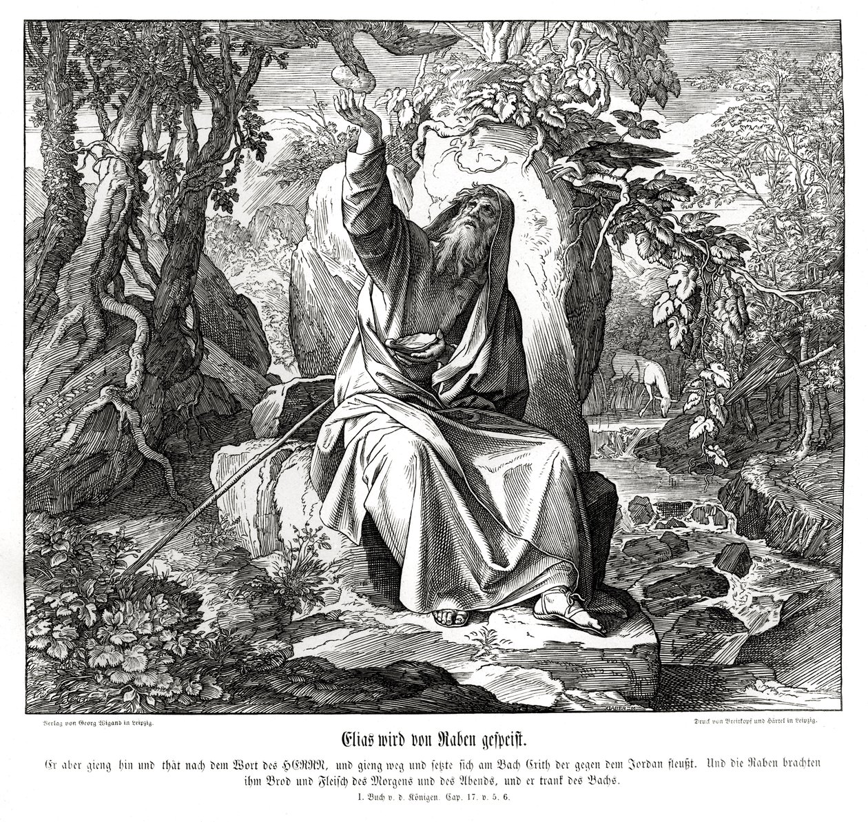 Elías es alimentado por cuervos de Julius Schnorr von Carolsfeld