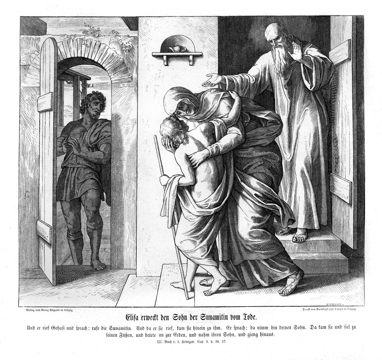 Eliseo resucita al hijo de la sunamita, 2 Reyes de Julius Schnorr von Carolsfeld