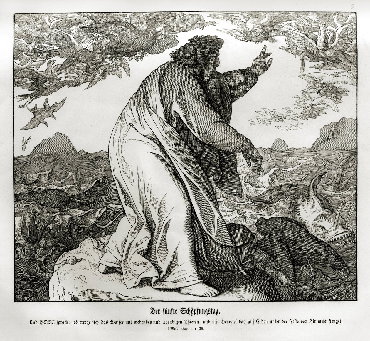 Quinto día de la creación, Génesis de Julius Schnorr von Carolsfeld