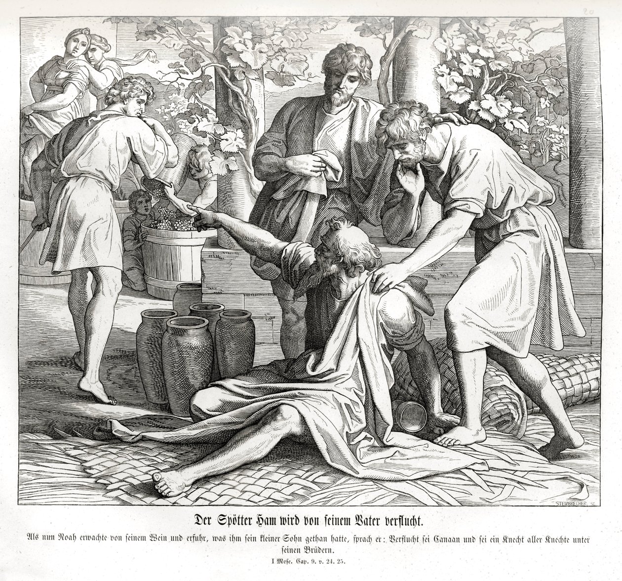 Cam ve la desnudez de su padre, Génesis de Julius Schnorr von Carolsfeld