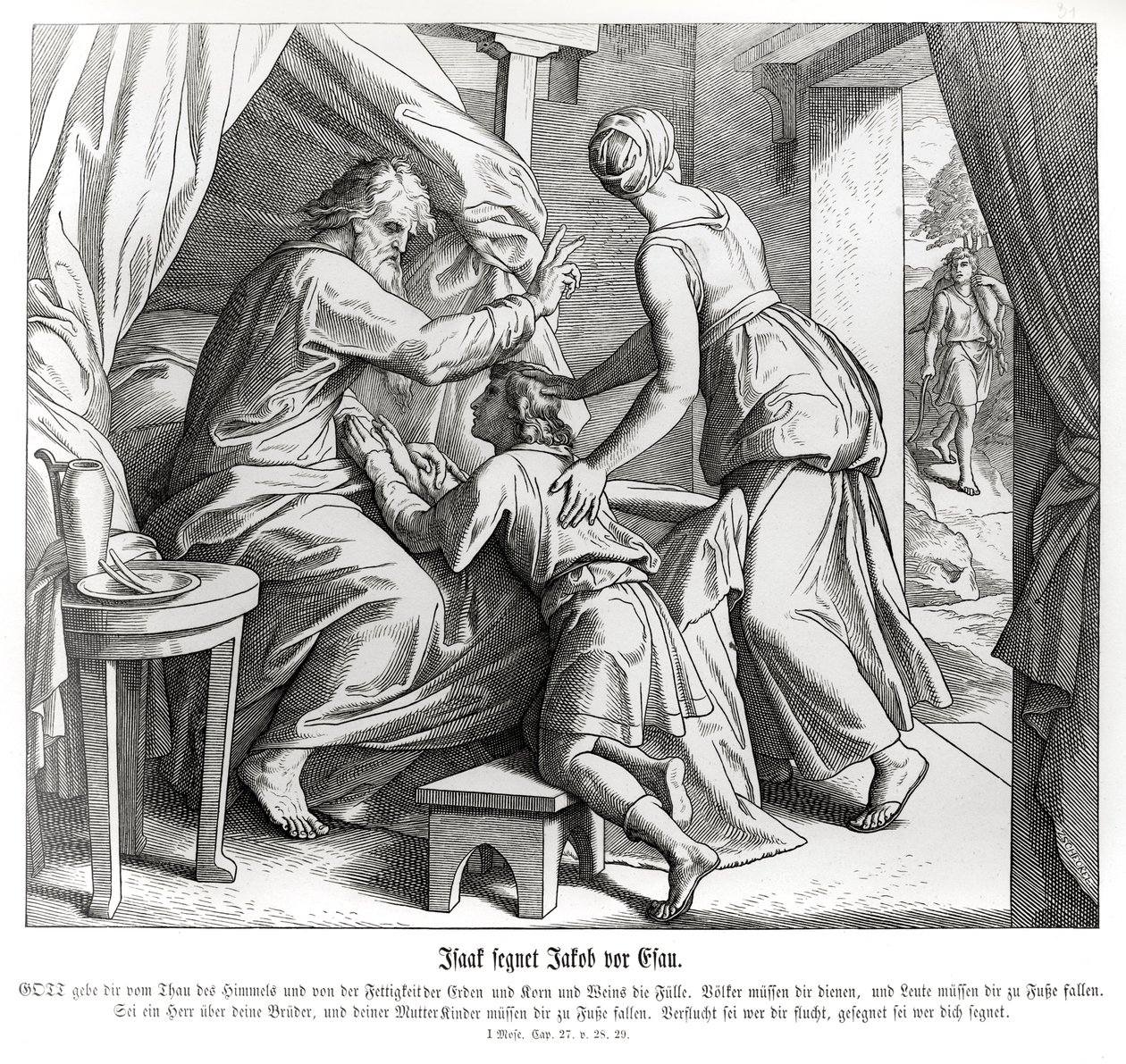 Isaac bendice a Jacob en lugar de Esaú, Génesis de Julius Schnorr von Carolsfeld