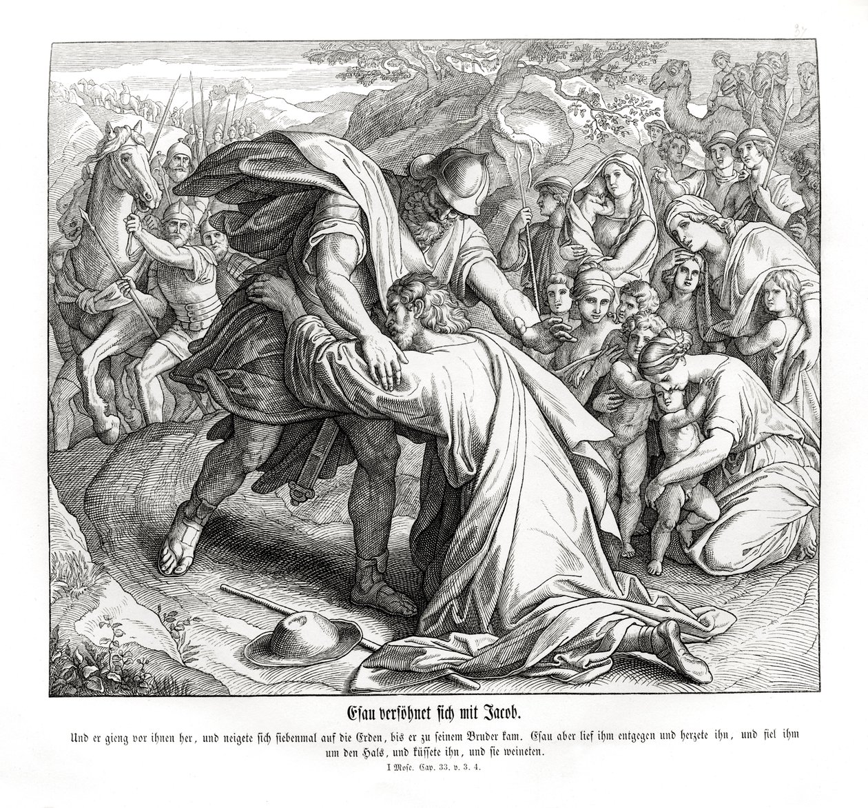 Jacob y Esaú se reconcilian, Génesis de Julius Schnorr von Carolsfeld