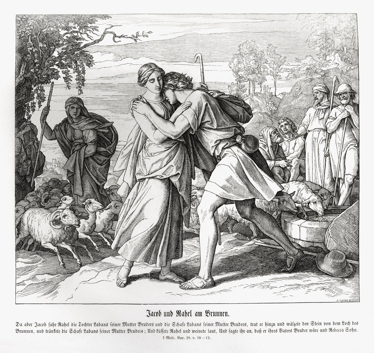 Jacob y Raquel en el pozo, Génesis de Julius Schnorr von Carolsfeld