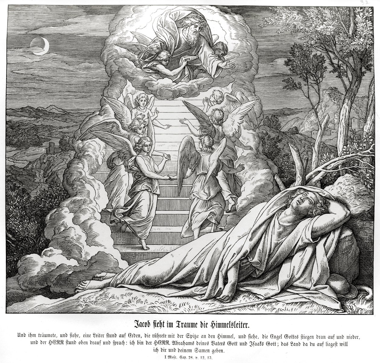 Jacob sueña con la escalera al cielo, Génesis de Julius Schnorr von Carolsfeld