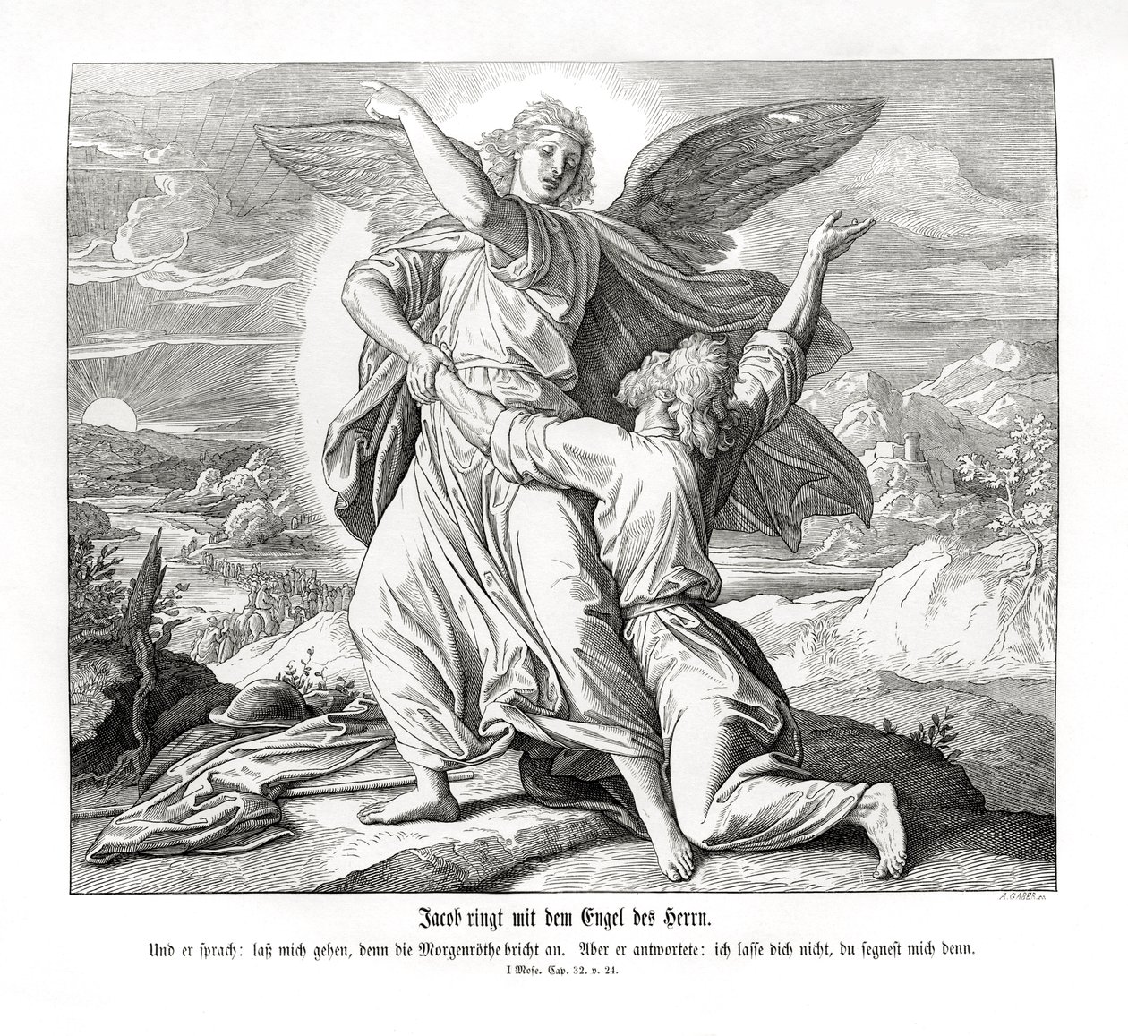 Jacob lucha con el ángel, Génesis de Julius Schnorr von Carolsfeld