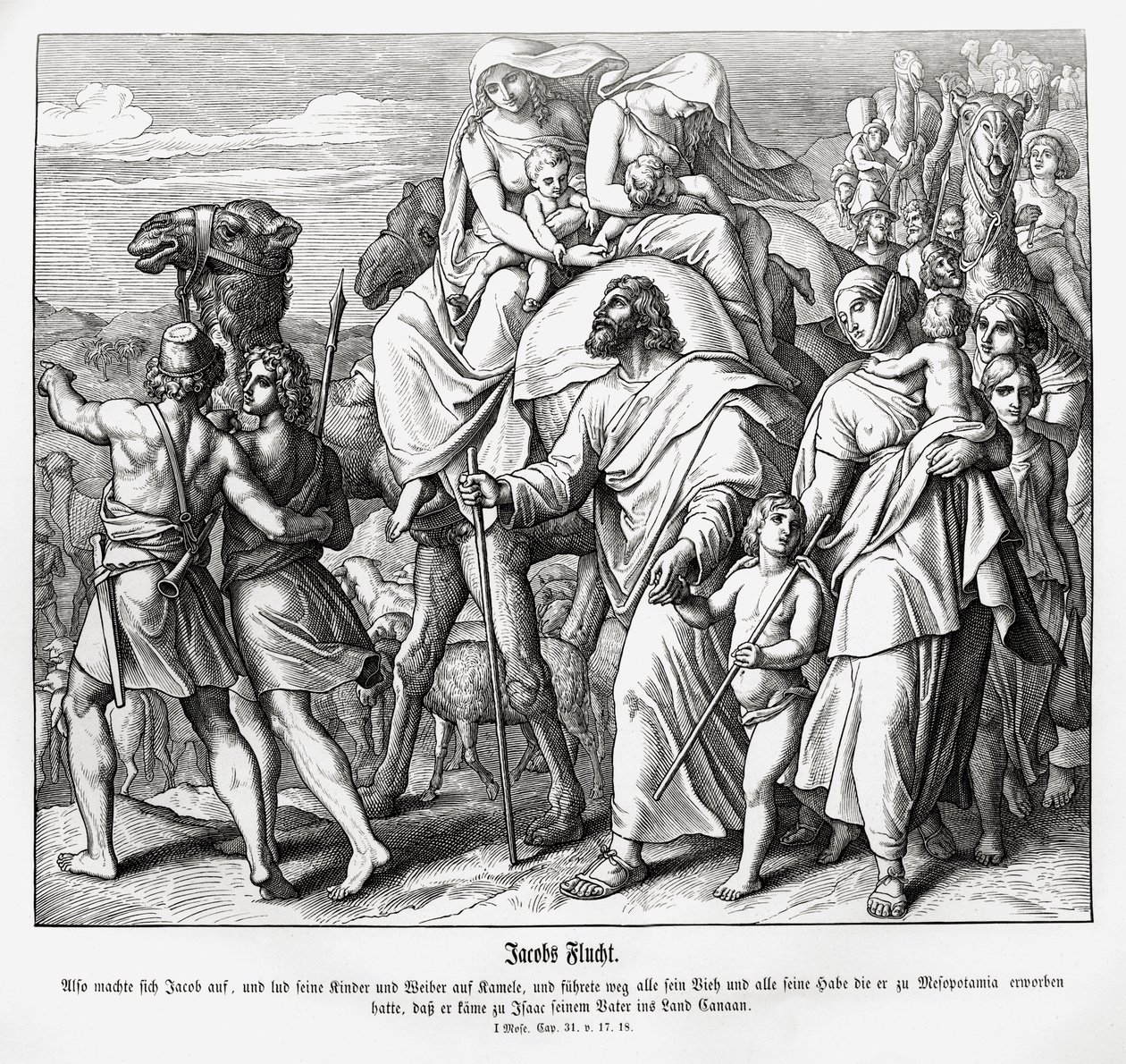 La huida de Jacob a Canaán, Génesis de Julius Schnorr von Carolsfeld