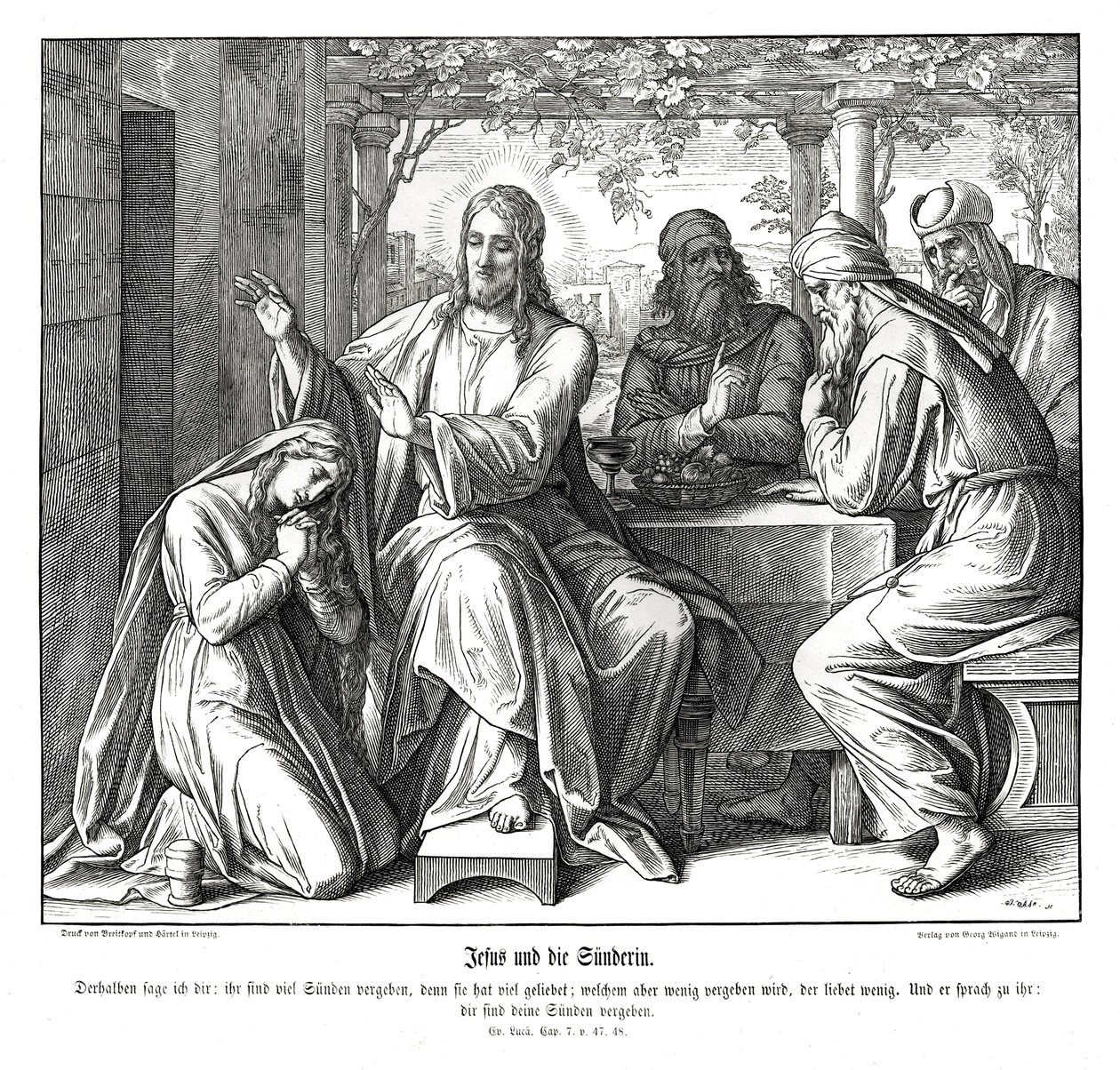 Jesús y la mujer pecadora, Evangelio de Lucas de Julius Schnorr von Carolsfeld